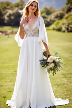 Marfim De Baile/Princesa Decote em V Longos Vestido de Noiva