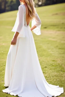 Marfim De Baile/Princesa Decote em V Longos Vestido de Noiva