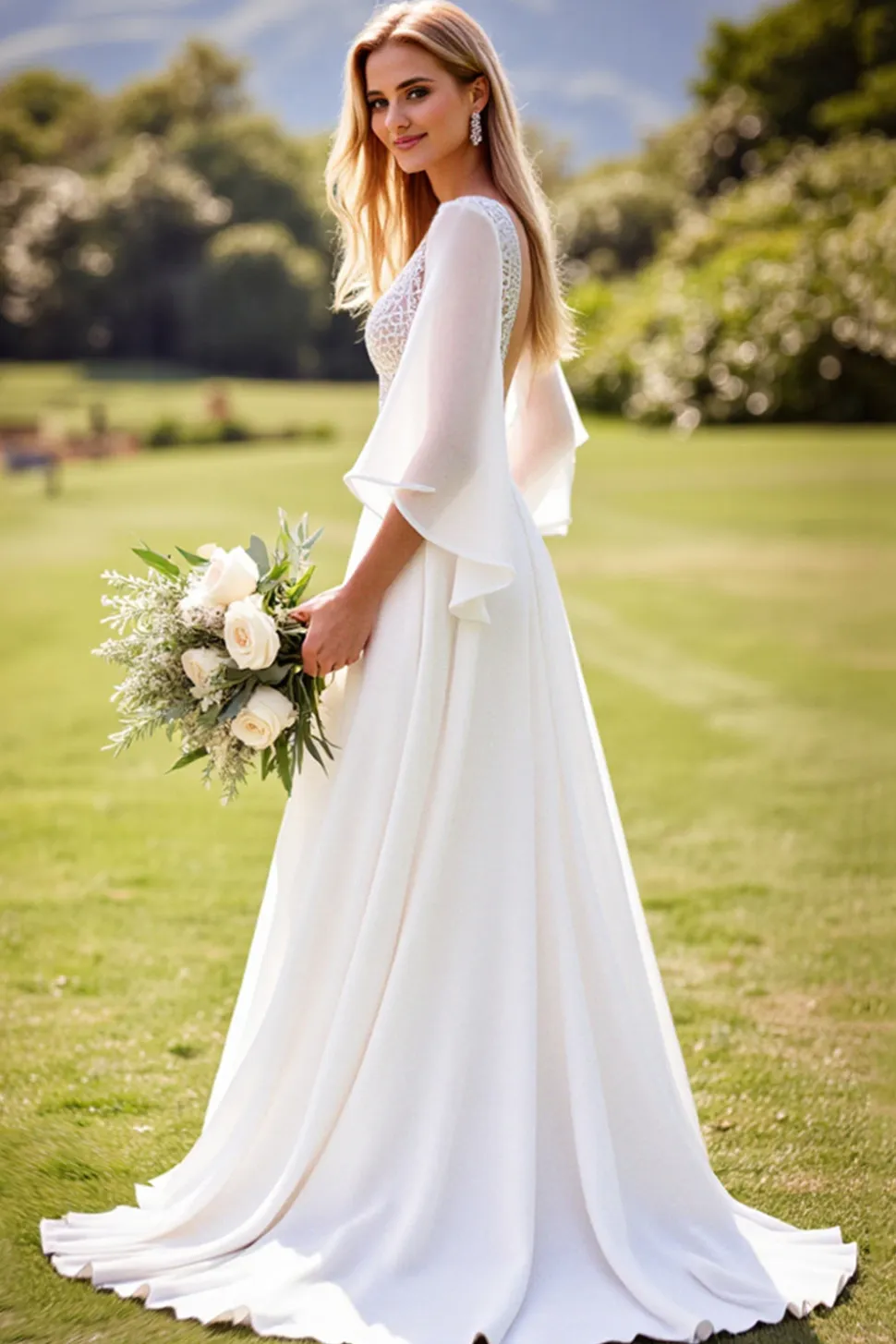 Marfim De Baile/Princesa Decote em V Longos Vestido de Noiva