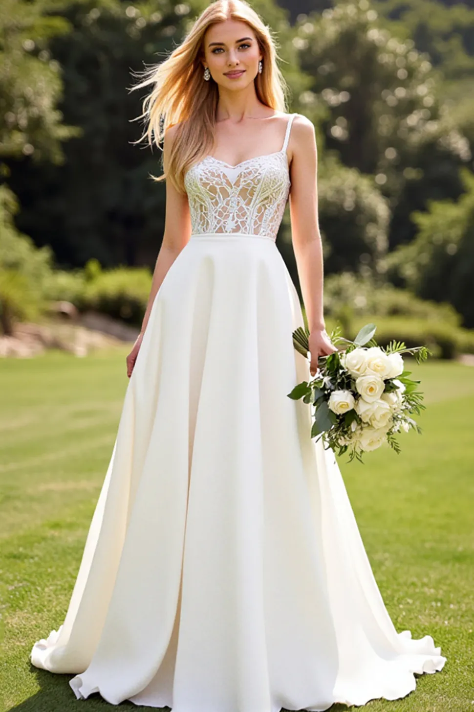 Marfim De Baile/Princesa Espartilho Longos Vestido de Noiva com Renda