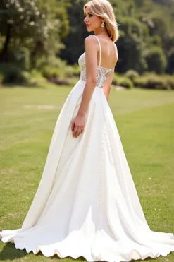 Marfim De Baile/Princesa Espartilho Longos Vestido de Noiva com Renda