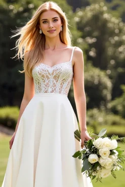 Marfim De Baile/Princesa Espartilho Longos Vestido de Noiva com Renda