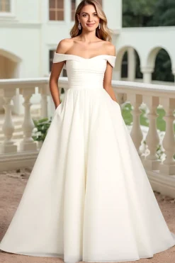 Marfim De Baile/Princesa Fora do Ombro Longos Vestido de Noiva