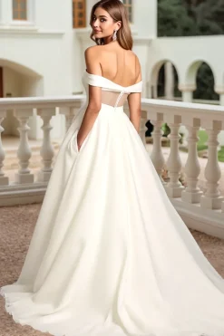 Marfim De Baile/Princesa Fora do Ombro Longos Vestido de Noiva