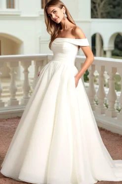 Marfim De Baile/Princesa Fora do Ombro Longos Vestido de Noiva