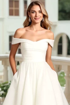 Marfim De Baile/Princesa Fora do Ombro Longos Vestido de Noiva