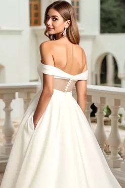 Marfim De Baile/Princesa Fora do Ombro Longos Vestido de Noiva