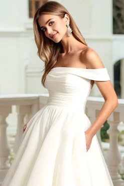 Marfim De Baile/Princesa Fora do Ombro Longos Vestido de Noiva