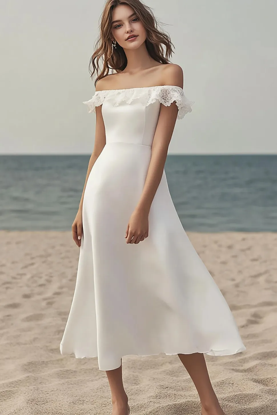 Marfim De Baile/Princesa Midi Vestido De Noiva Simples
