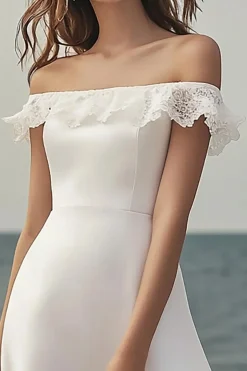 Marfim De Baile/Princesa Midi Vestido De Noiva Simples
