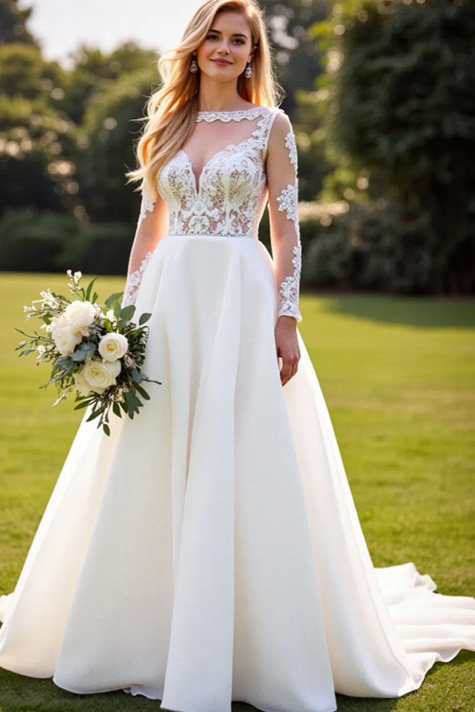 Marfim De Baile/Princesa Renda Longos Vestidos de Noiva