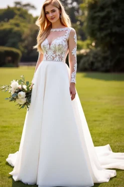 Marfim De Baile/Princesa Renda Longos Vestidos de Noiva