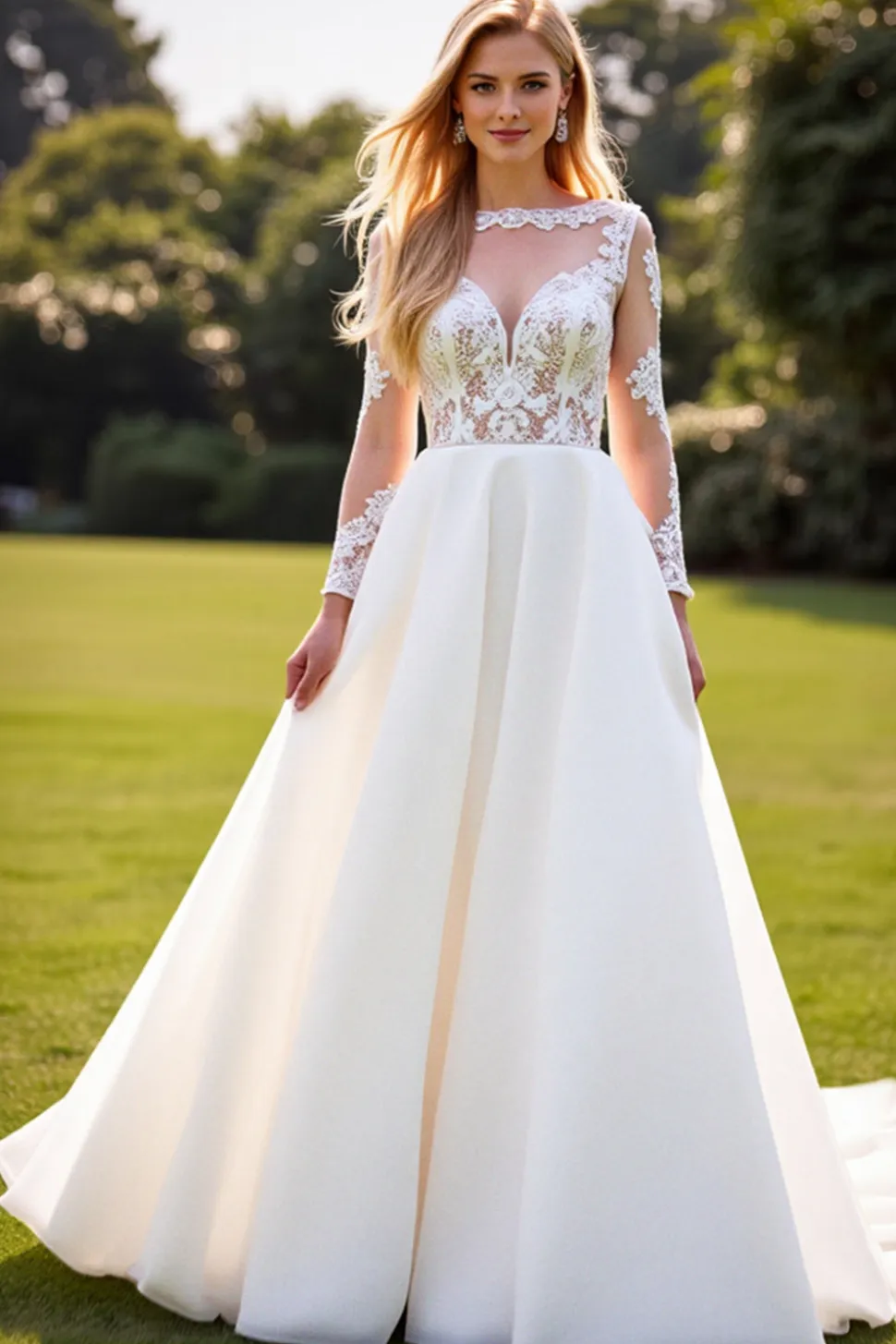 Marfim De Baile/Princesa Renda Longos Vestidos de Noiva