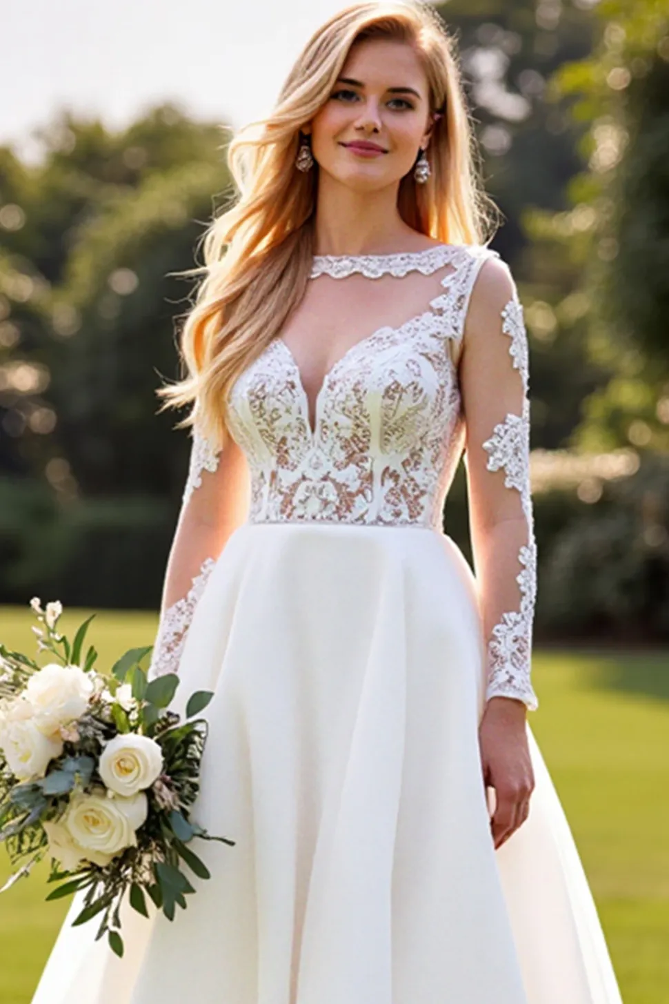 Marfim De Baile/Princesa Renda Longos Vestidos de Noiva