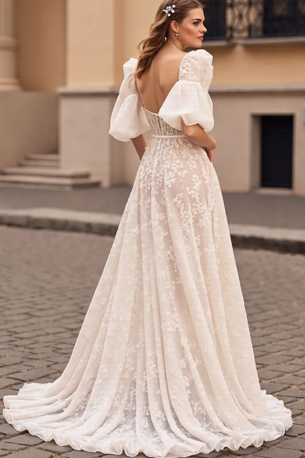 Marfim De Baile/Princesa Renda Vestidos de Noiva com Fenda