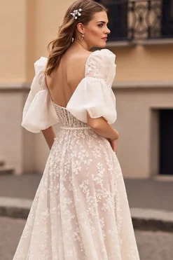 Marfim De Baile/Princesa Renda Vestidos de Noiva com Fenda