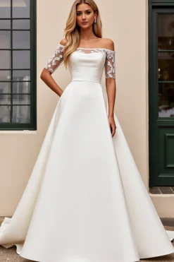 Marfim De Baile/Princesa Renda Sweep/Brush Trem Vestidos de Noiva