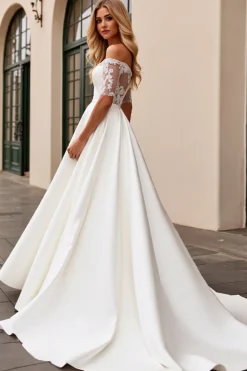 Marfim De Baile/Princesa Renda Sweep/Brush Trem Vestidos de Noiva