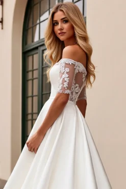 Marfim De Baile/Princesa Renda Sweep/Brush Trem Vestidos de Noiva