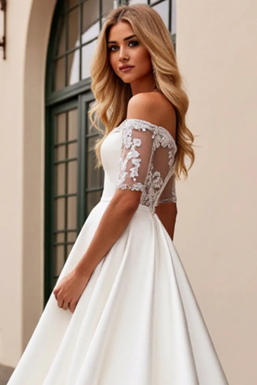 Marfim De Baile/Princesa Renda Sweep/Brush Trem Vestidos de Noiva