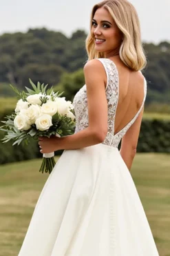Marfim De Baile/Princesa Renda Decote em V Vestido de Noiva
