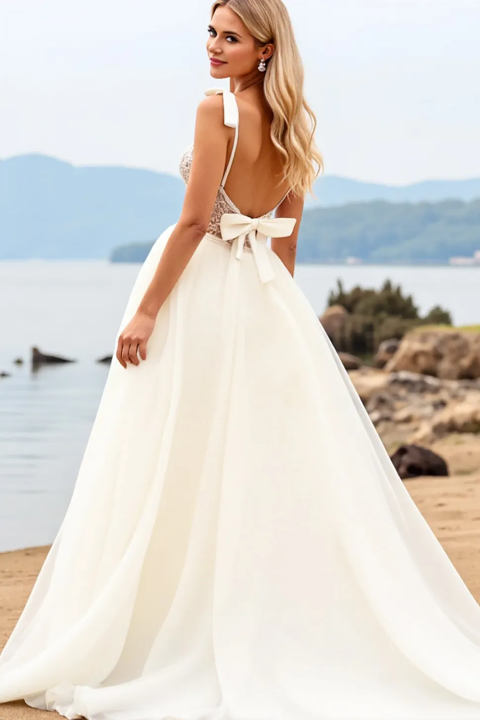 Marfim Decote em V De Baile/Princesa Tule Longo Vestido de Noiva