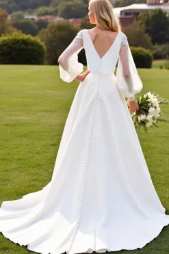 Marfim Decote em V De Baile/Princesa Longos Vestidos de Noiva