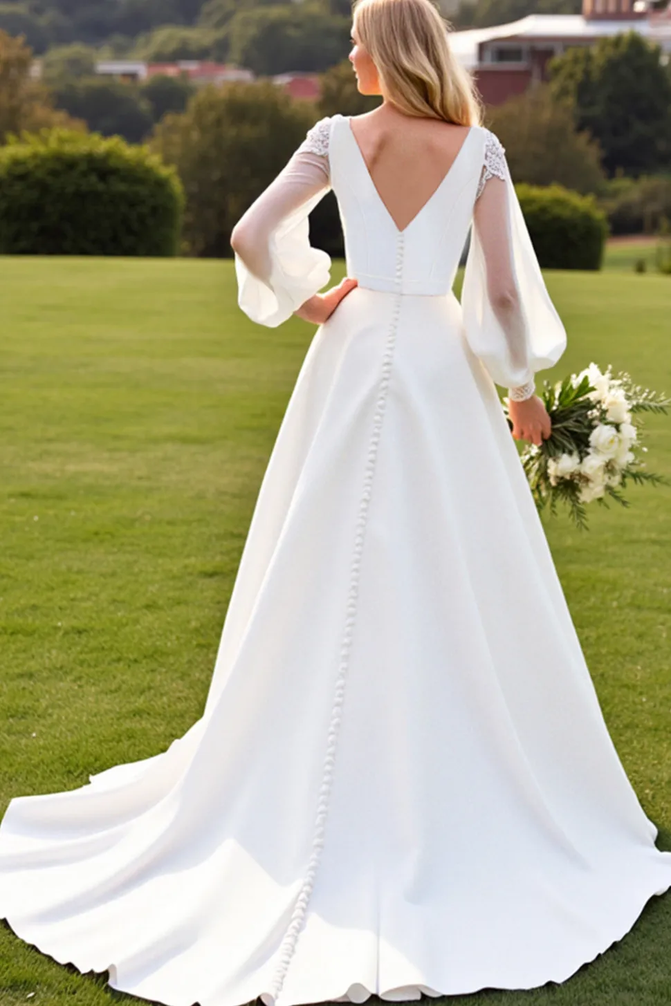 Marfim Decote em V De Baile/Princesa Longos Vestidos de Noiva