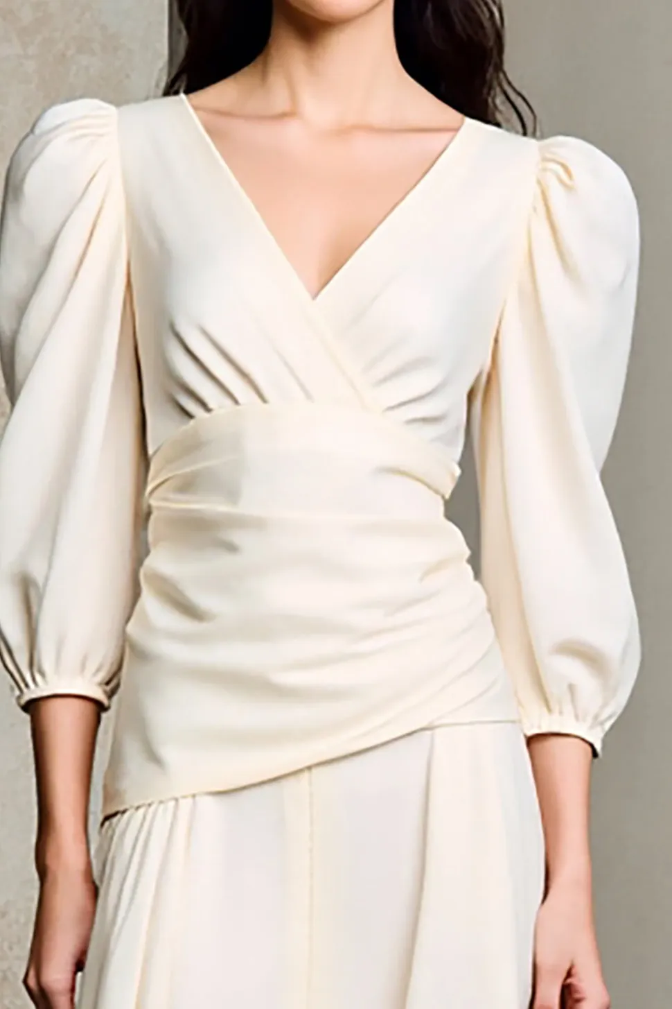 Marfim Decote em V Meias Mangas Longos Vestido Para Casamento Convidada