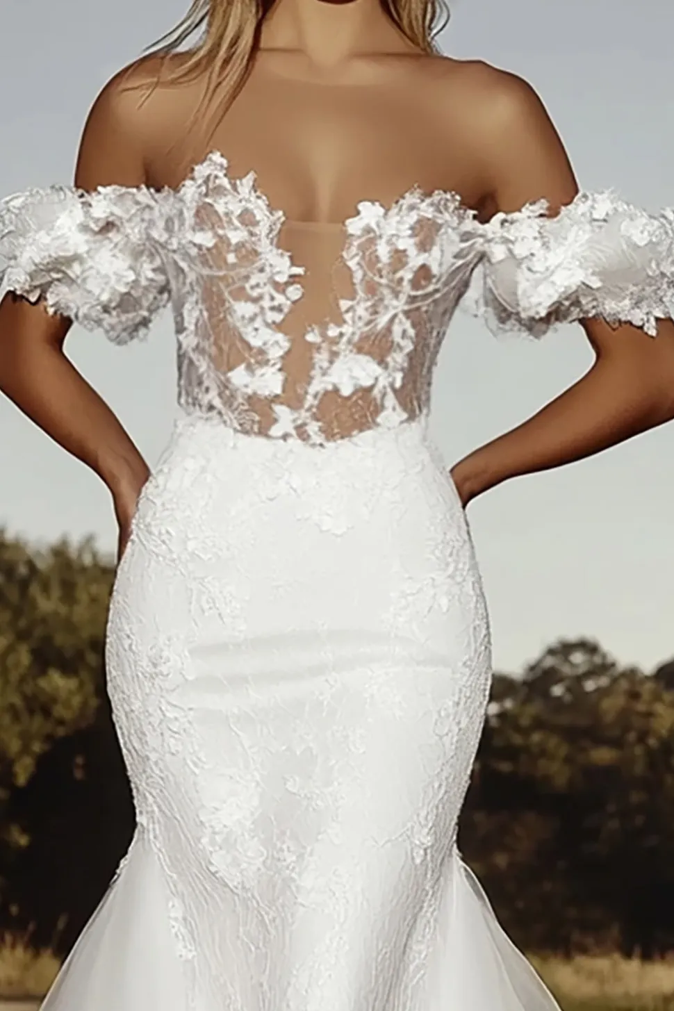 Marfim delicado Uma linha fora do ombro tule renda vestido de noiva