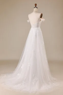 Marfim destacável fora do ombro espartilho tule vestido de noiva