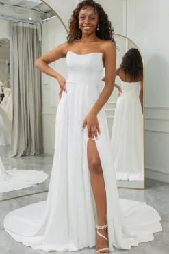 Marfim Destacável Mangas Longas Borboletas Boho Vestido de Noiva
