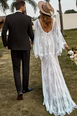 Marfim e Champanhe Renda Vestido de Noiva Boho