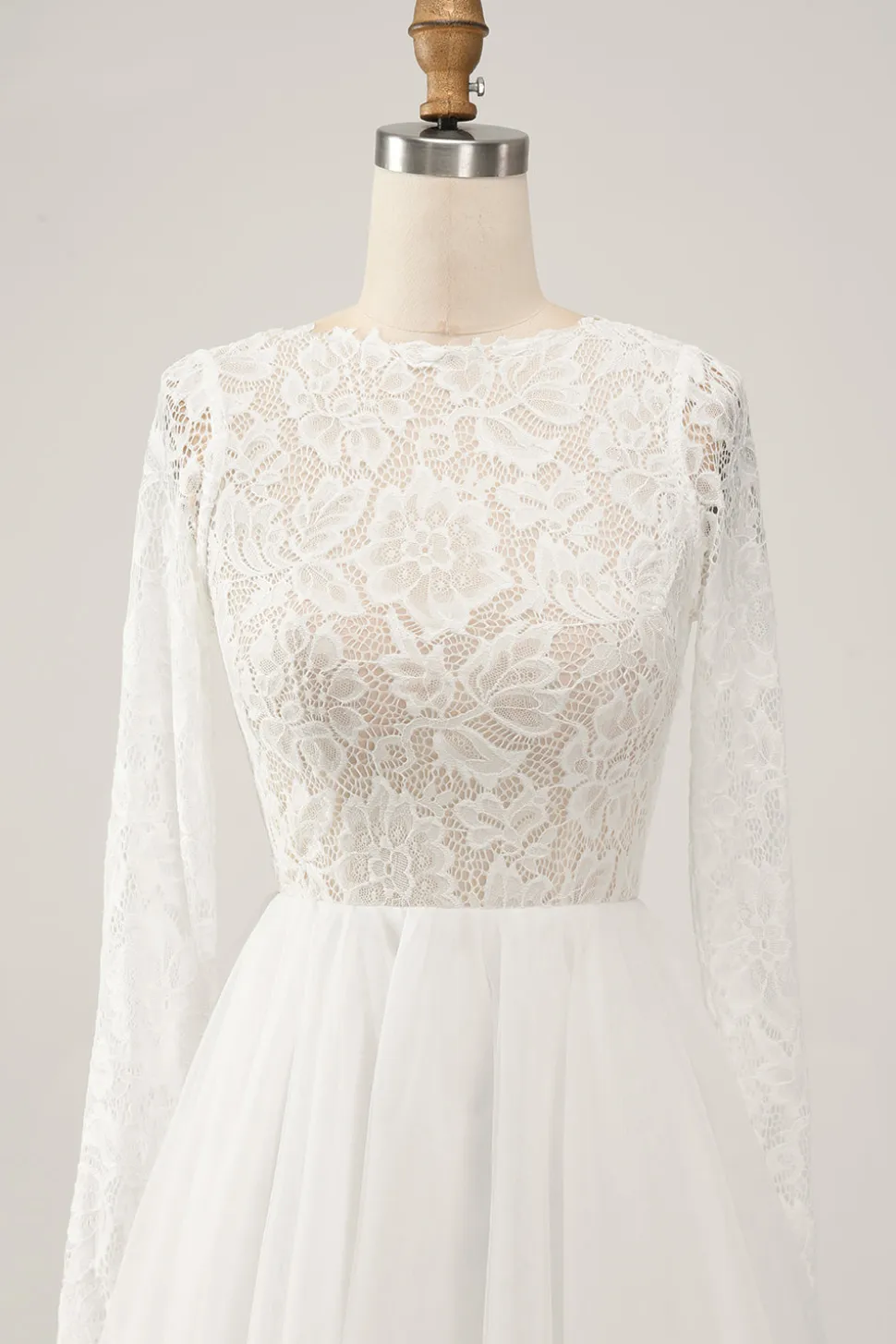 Marfim elegante uma linha sem costas mangas longas vestido de noiva com renda