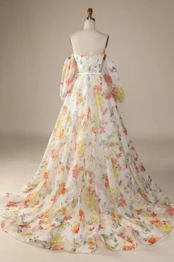 Marfim Floral A-Line Vestido de Noiva