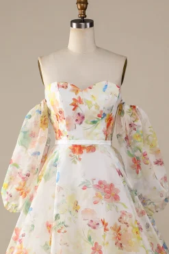 Marfim Floral A-Line Vestido de Noiva