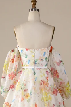 Marfim Floral A-Line Vestido de Noiva