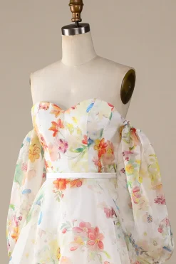 Marfim Floral A-Line Vestido de Noiva