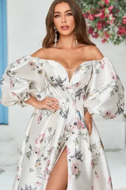 Marfim Floral Cetim Capela Trem Vestido de Noiva