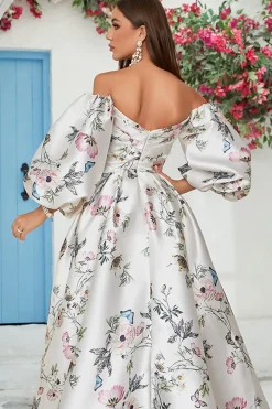 Marfim Floral Cetim Capela Trem Vestido de Noiva