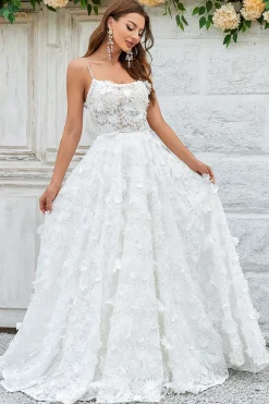 Marfim Floral Renda Vestido de Noiva