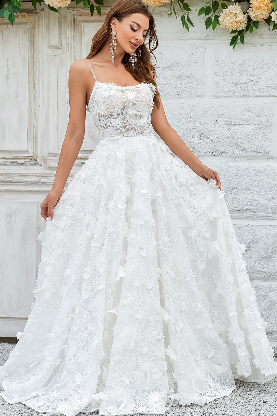 Marfim Floral Renda Vestido de Noiva