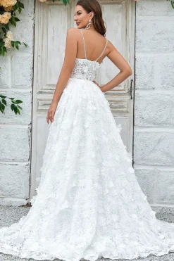 Marfim Floral Renda Vestido de Noiva
