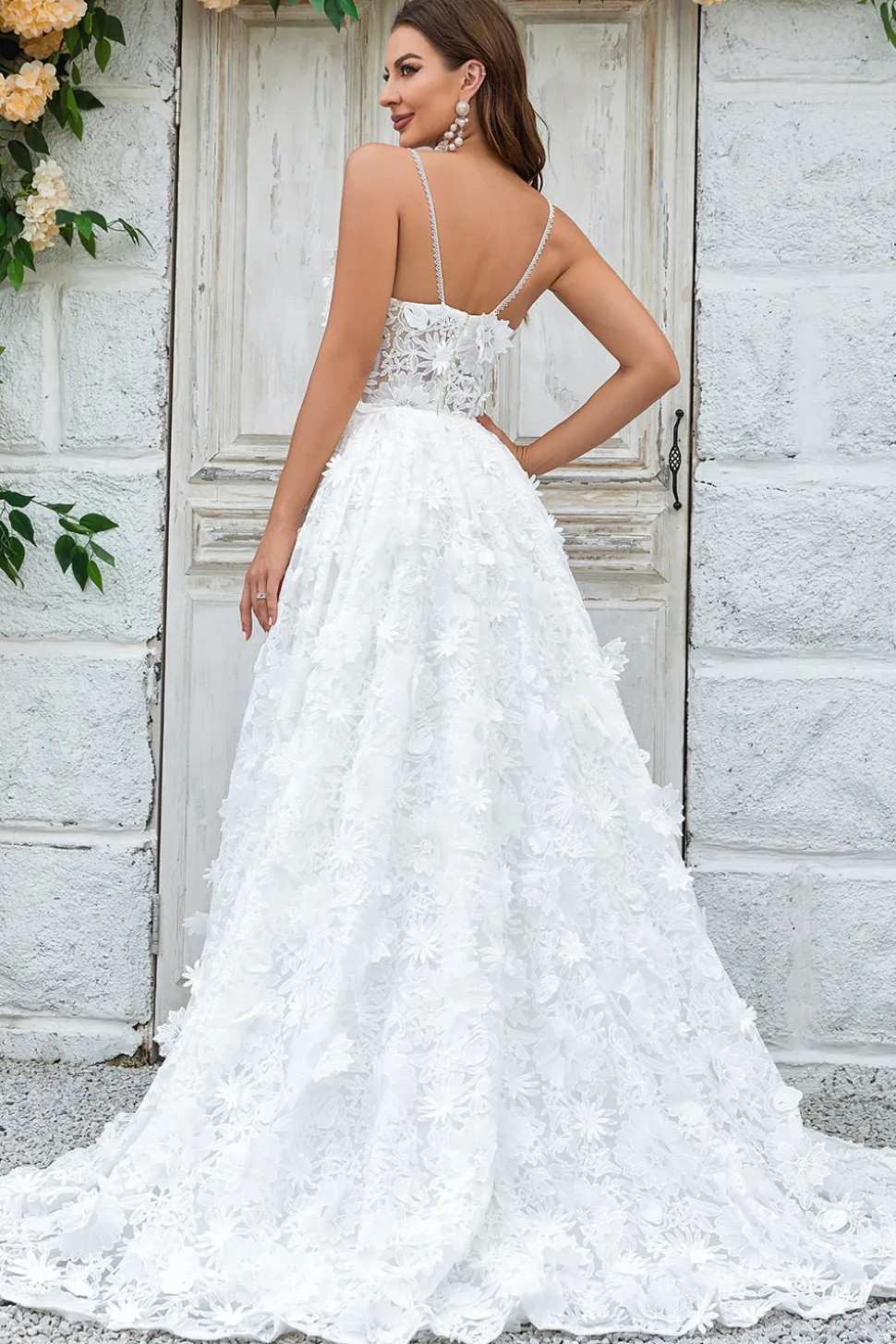 Marfim Floral Renda Vestido de Noiva
