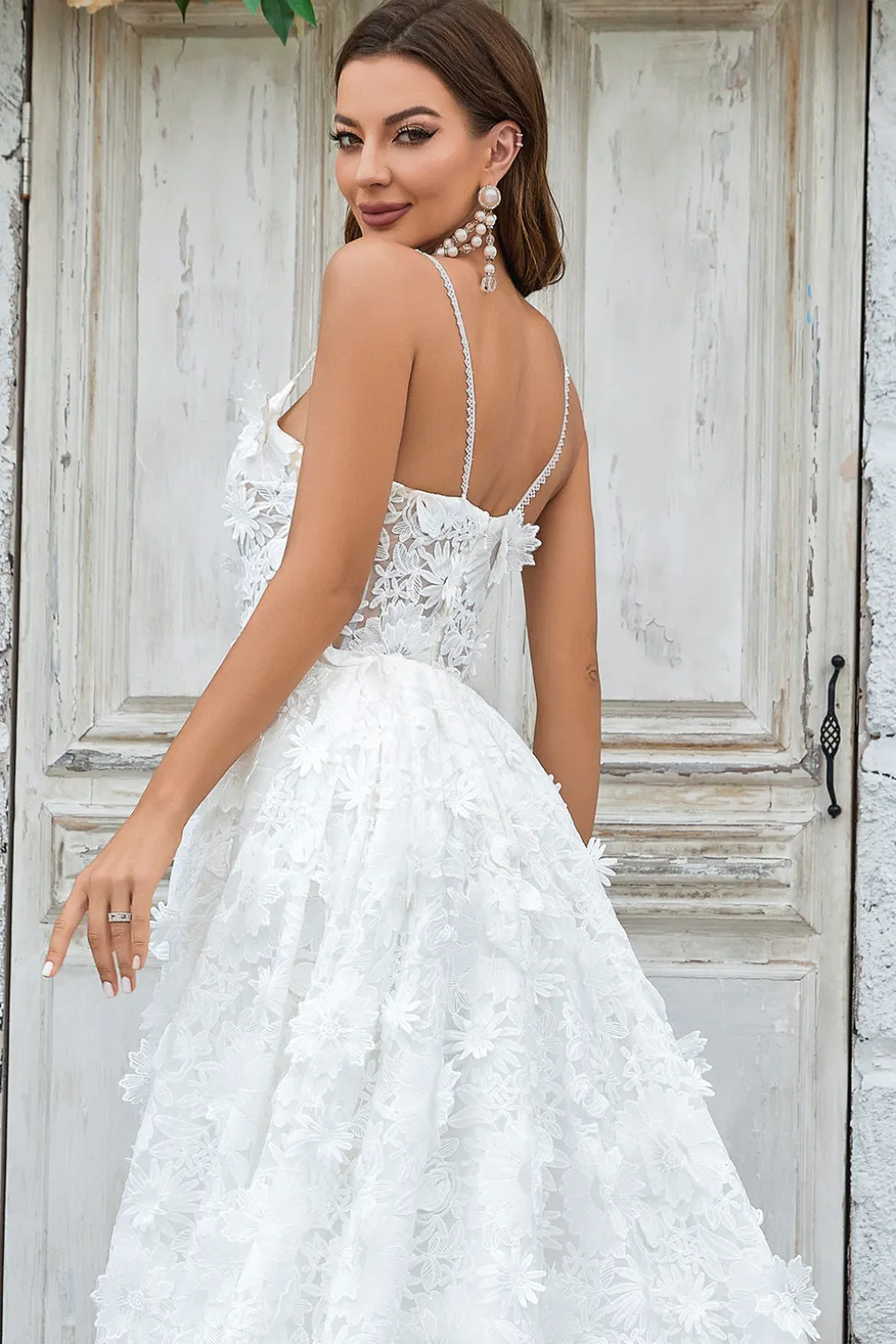 Marfim Floral Renda Vestido de Noiva
