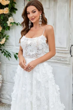 Marfim Floral Renda Vestido de Noiva