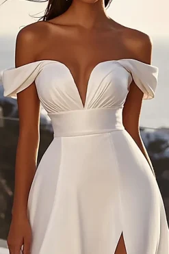 Marfim Fora do Ombro De Baile/Princesa Vestidos de Noiva com Fenda