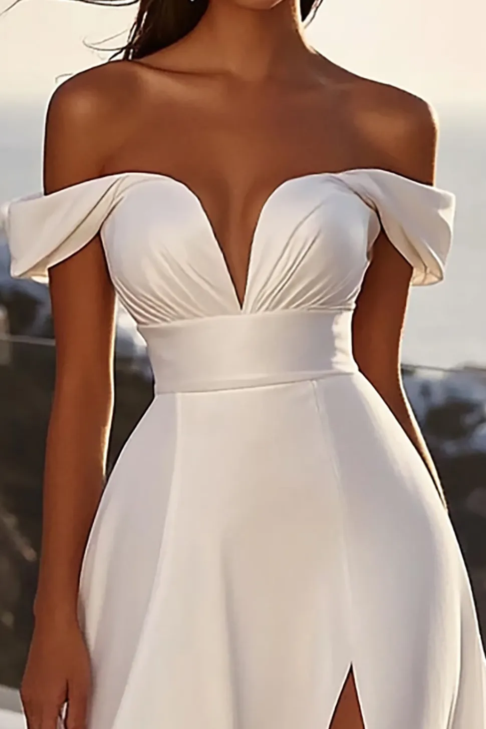 Marfim Fora do Ombro De Baile/Princesa Vestidos de Noiva com Fenda