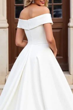 Marfim Linha-A Fora do Ombro Cetim Sweep/Brush Trem Vestidos de Noiva com Laços