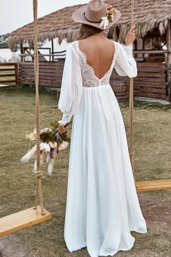 Marfim Manga Comprida Boho Vestido de Noiva